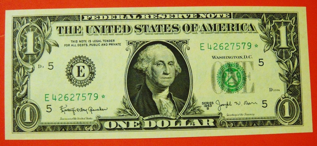 One 1 1963 B Joseph w Barr Star Note Richmond VA District Uncirculated 