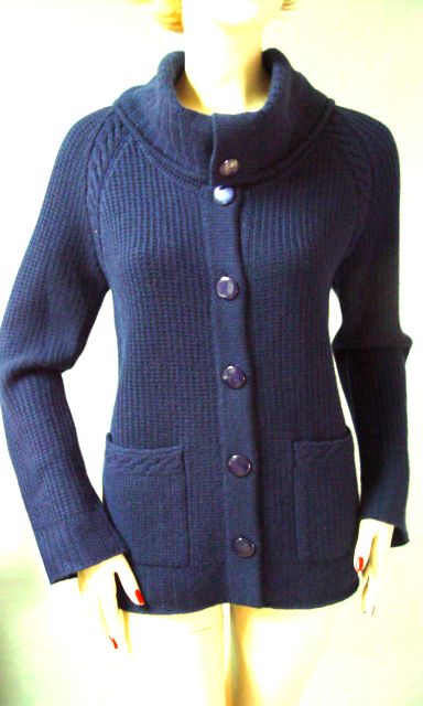 1295 St John 100 Cashmere Cardigan Sz XL Pockets Cowl Neck 7 Buttons 