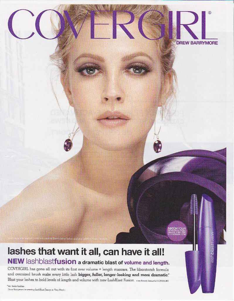 2010 CoverGirl Mascara Magazine Print Ad Drew Barrymore