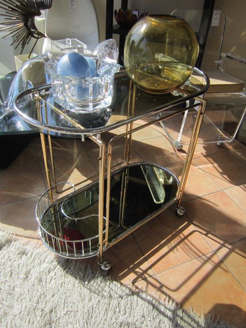 Modern Rolling Bar Cart Brass Glass and Chrome