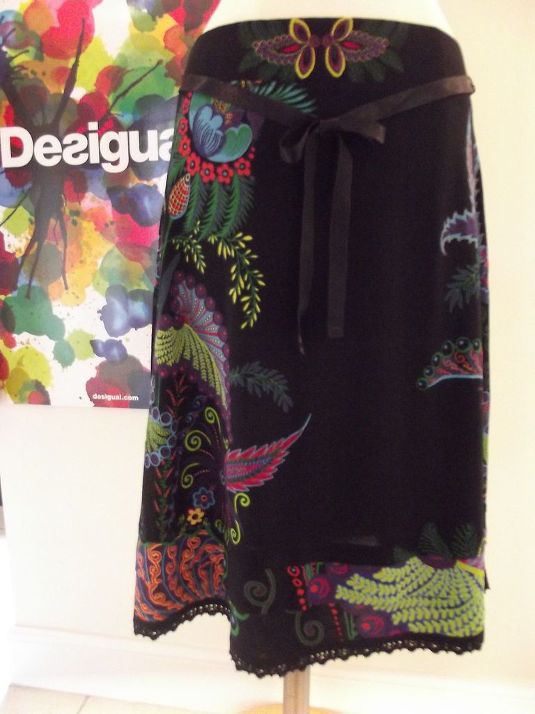 BNWT WINTER 2012 DESIGUAL BLACK PRINT 24 SKIRT FAL FENIX 27F2744 10 