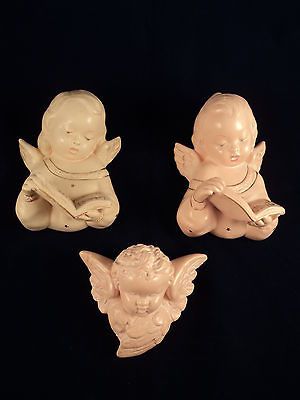 Vintage ABCO ALEXANDER BACKER Chalkware Angels Cherub Pink and White 