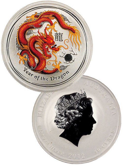 2012 P Australia Colorized 1/2 Oz Silver Lunar Year of the Dragon 50c 