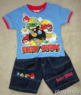 New ANGRY BIRDS Boys Tee Shirt & Shorts 2 pcs Set Size 5, More Size 