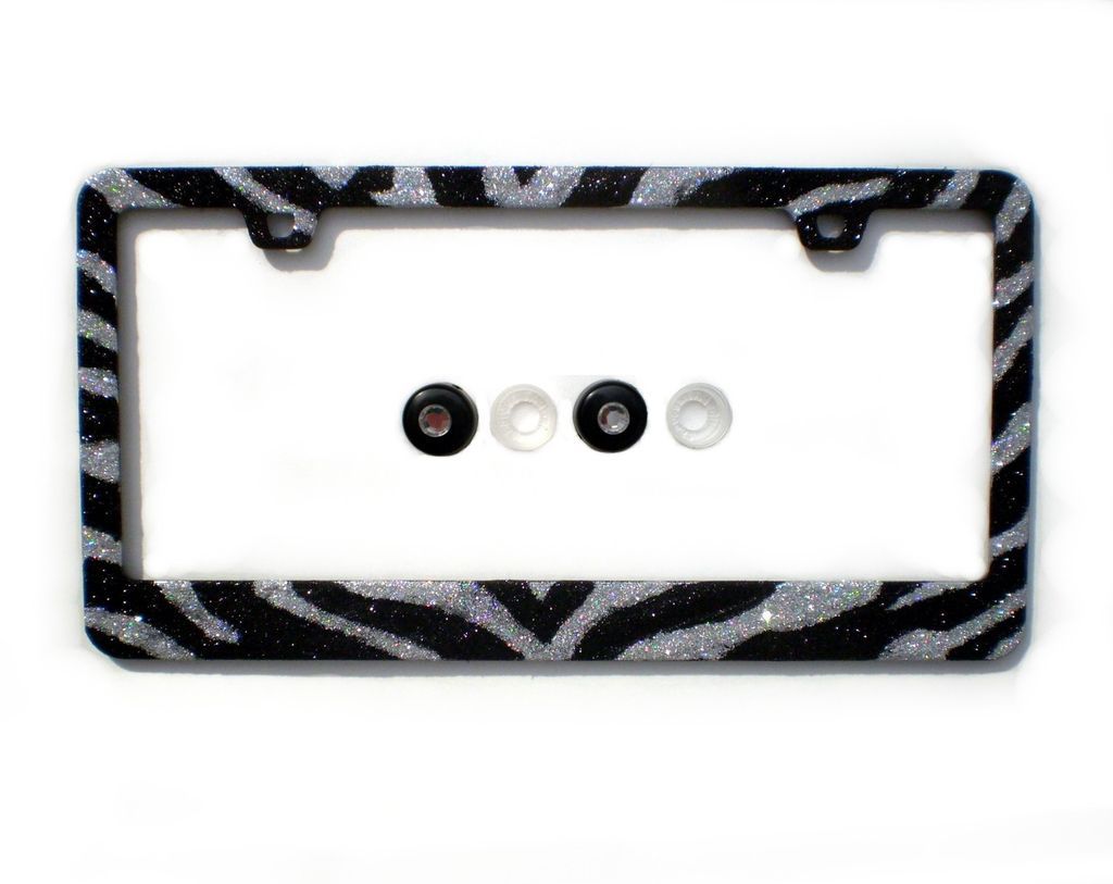 BLING dark silver / black ZEBRA animal print rhinestone license plate 