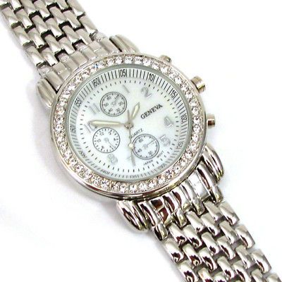 Newly listed SILVER Bracelet 3D Geneva Designer Style Crystal Bezel 