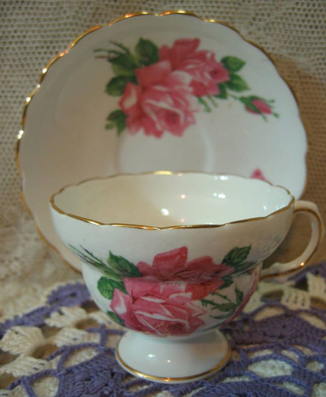 Pink Rose Bone China Cup & Saucer Gold Trimmed Made England Light 