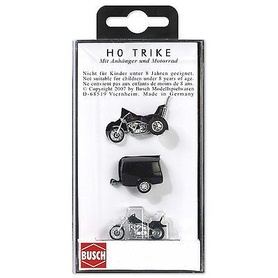 BUSCH 1152 HO (1/87) TRIKE (3 WHEELER CYCLE), MOTOR CYCLE & TRAILER 