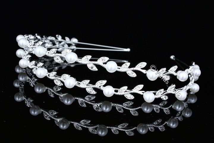 Bridal Wedding Double Headband Crystal Rhinestone Pearl Tiara V686