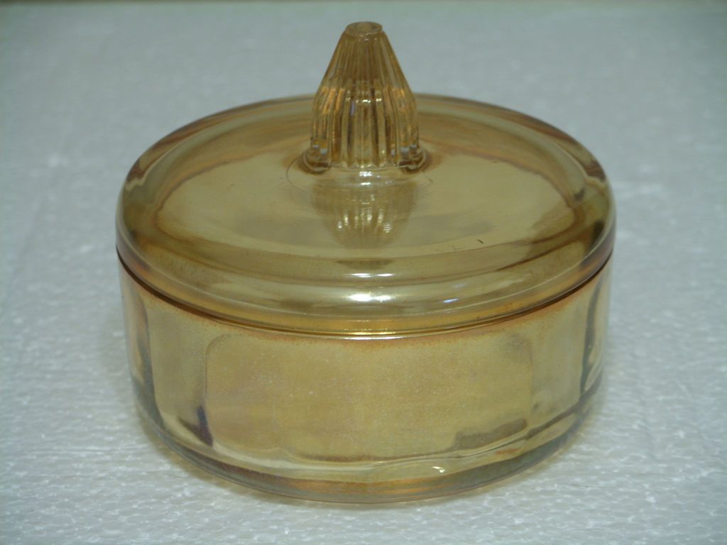 amber carnival glass candy dish powder dish with lid time