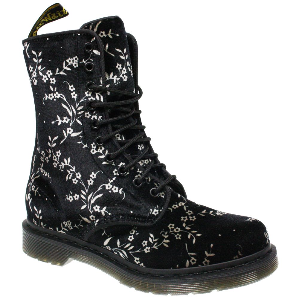 WOMENS Dr Martens AVERY BLACK VELVET BLOSSOM 10 EYE LACE FLORAL SHOES 