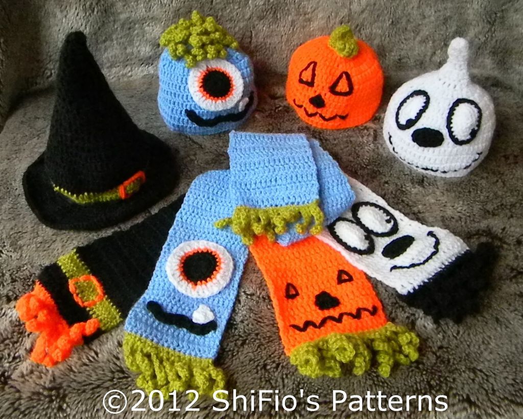   HALLOWEEN BEANIE CROCHET PATTERN 5 SIZES #226 by ShiFios Patterns