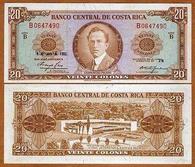 costa rica 20 colones 1965 p 231 unc scarce  139 00 buy it 