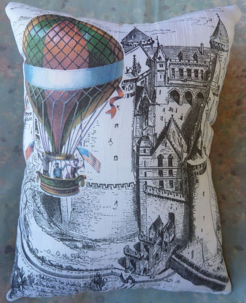 VINTAGE PRINT of ONCE UPON A TIME CASTLE & HOT AIR BALLOONACCEN​T 