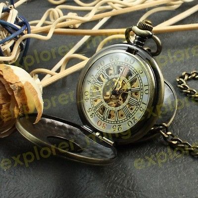 Unique Steampunk Brass Double Open Hand winding Men Mechanical Pocket 