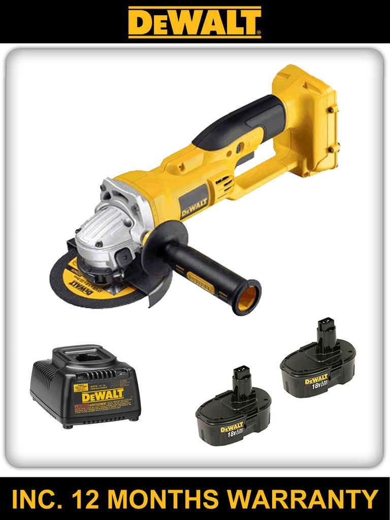 DEWALT DC411 18V CORDLESS ANGLE GRINDER 2 X DE9096 BATTERIES 1 X 