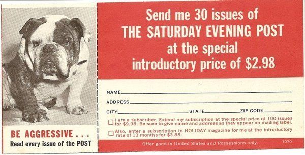 Vintage English Bulldog dog Saturday Evening Post old BRC subscription 