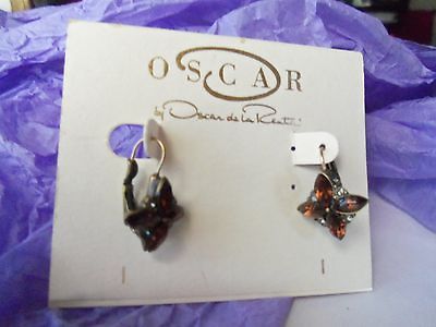   DE LA RENTIA ROOT BEER BROWN RHINESTONE PIERCED EARRINGS NWOT .393