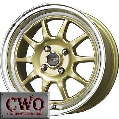 16 Gold Drag DR 16 Wheels Rims 4x100 4 Lug Civic Mini Miata G5 Cobalt 