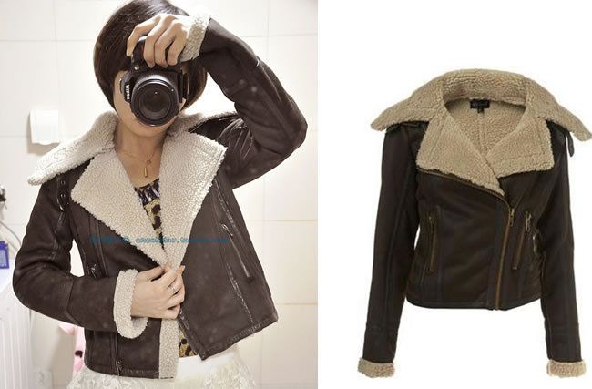 Aviator Style Faux Suede Big Lapel Warm Zip Up Woman Lady Casual 