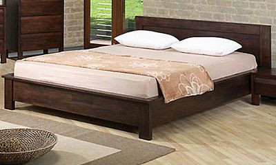 Contemporary Modern Wood Queen Size Slat Platform Bed Frame Dark Wenge 