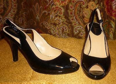 COLE HAAN NIKE AIR BLACK PATENT PEEP TOE 4 HIGH SLINGBACKS 8B