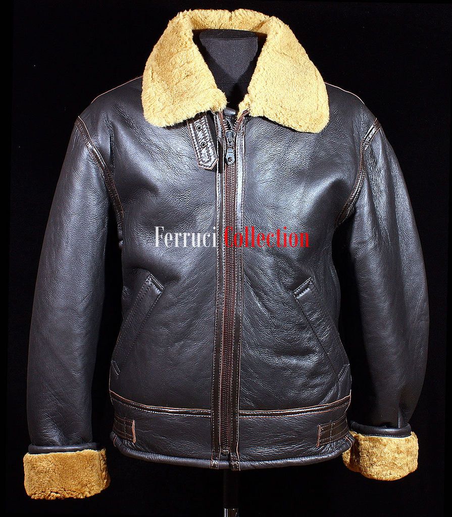 Mens B3 Brown Ginger RAF WW2 Real Shearling Sheepskin Bomber Leather 