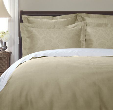 Restoration Hardware Silk Tonal Stripe Duvet + 2 Shams in Flax 