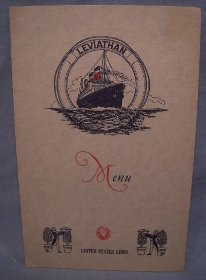 Orig July 8th, 1926 Dinner Menu United States Line S.S. Leviathan No 