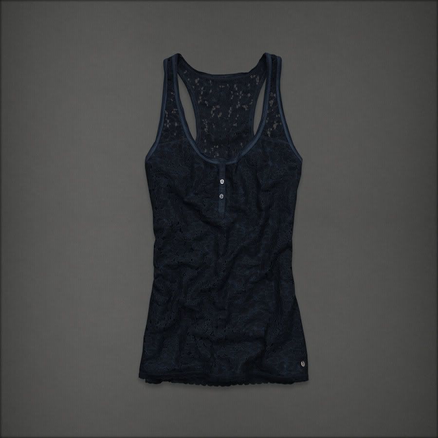 NWT ABERCROMBIE by Hollister Women Navy Blue Floral Lace Cami Tank Top 