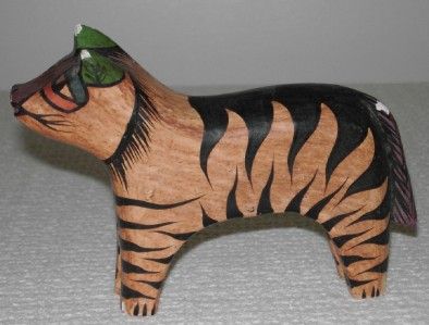 wood carving mexican cat folk art