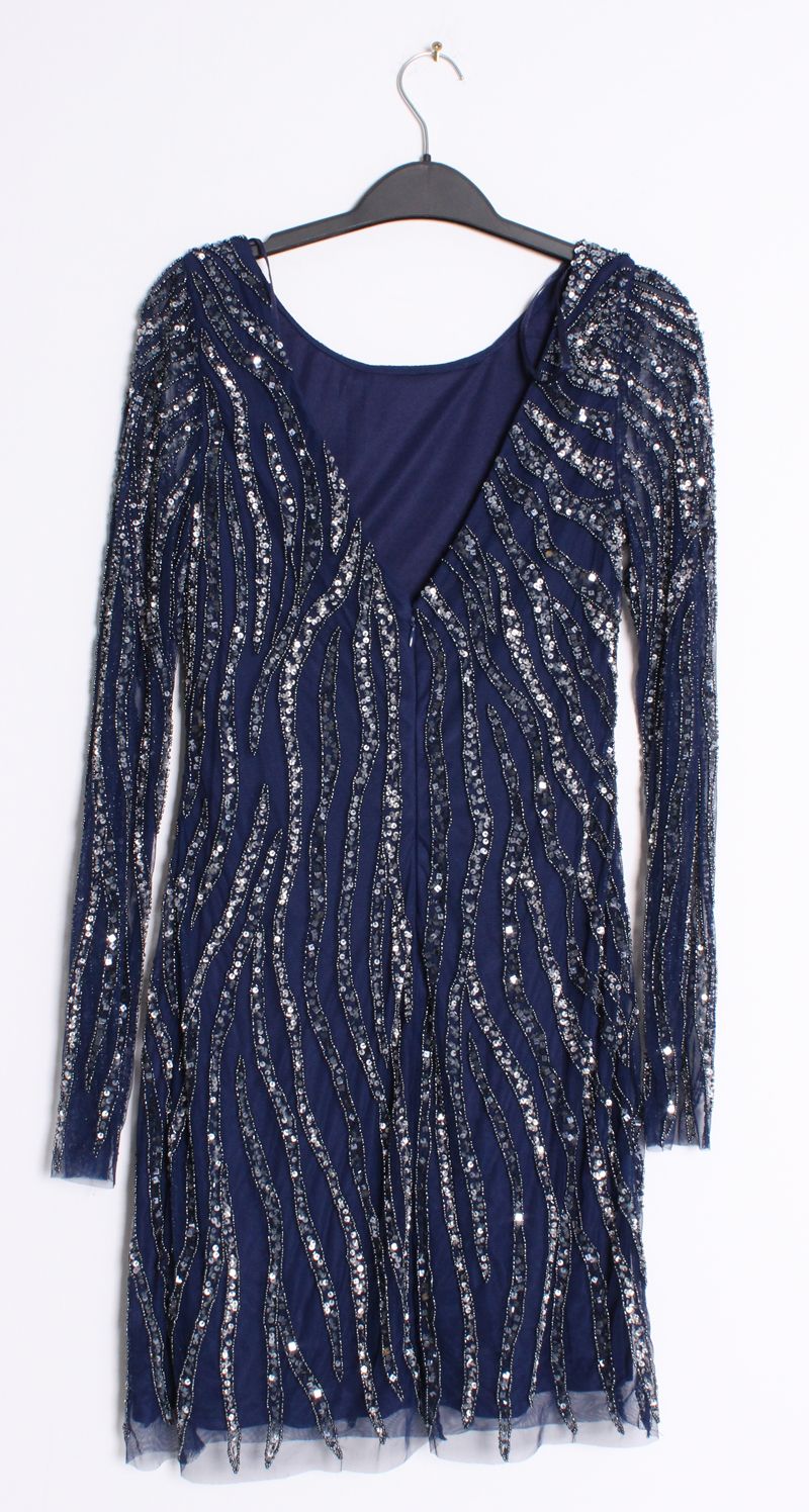 Aidan Mattox Beaded Shirt Dress Mesh Sequin Long Sleeve Cocktail Mini 