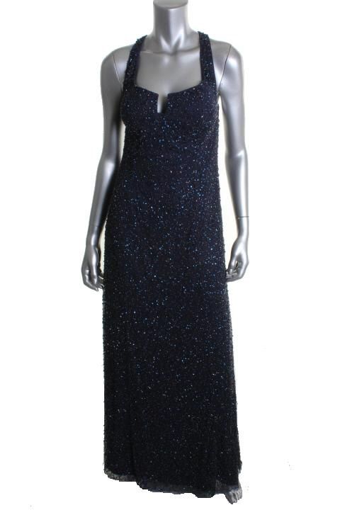 Aidan Mattox Blue Beaded Sleeveless Lined Formal Dress PLUS1X BHFO 