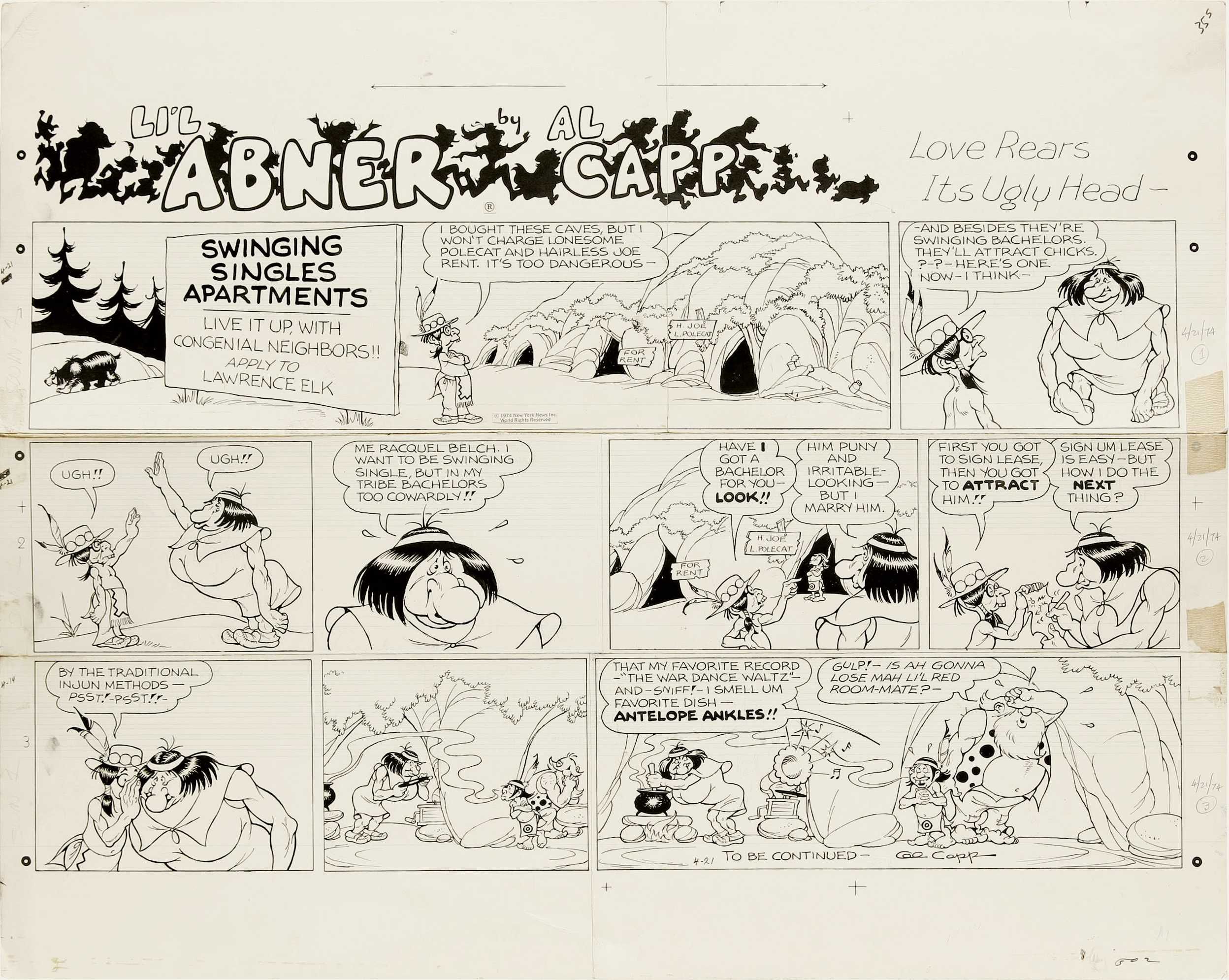 AL CAPP STUDIOS   LIL ABNER SUNDAY Original Art 4 21 1974 SWINGING 