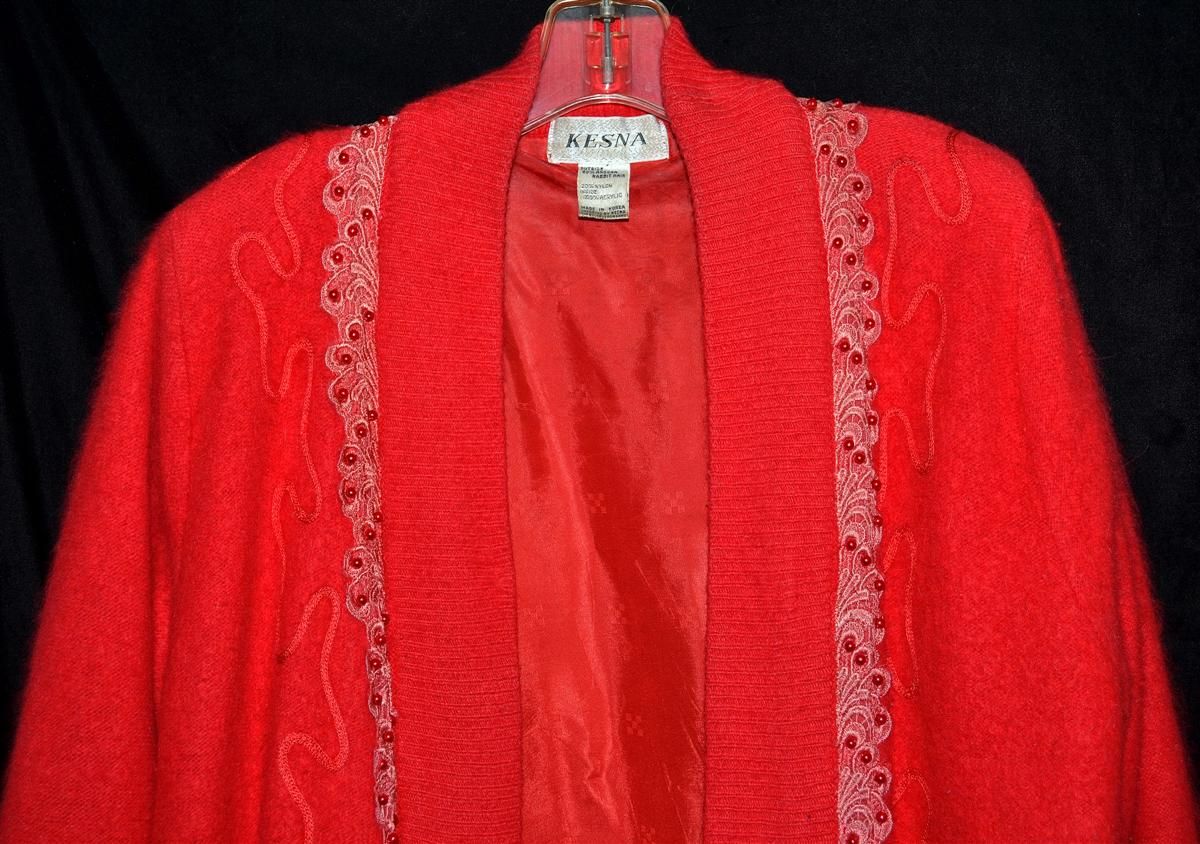 Fabulous Kesna Bright Red Angora Rabbit Hair Swing Sweater with Red 