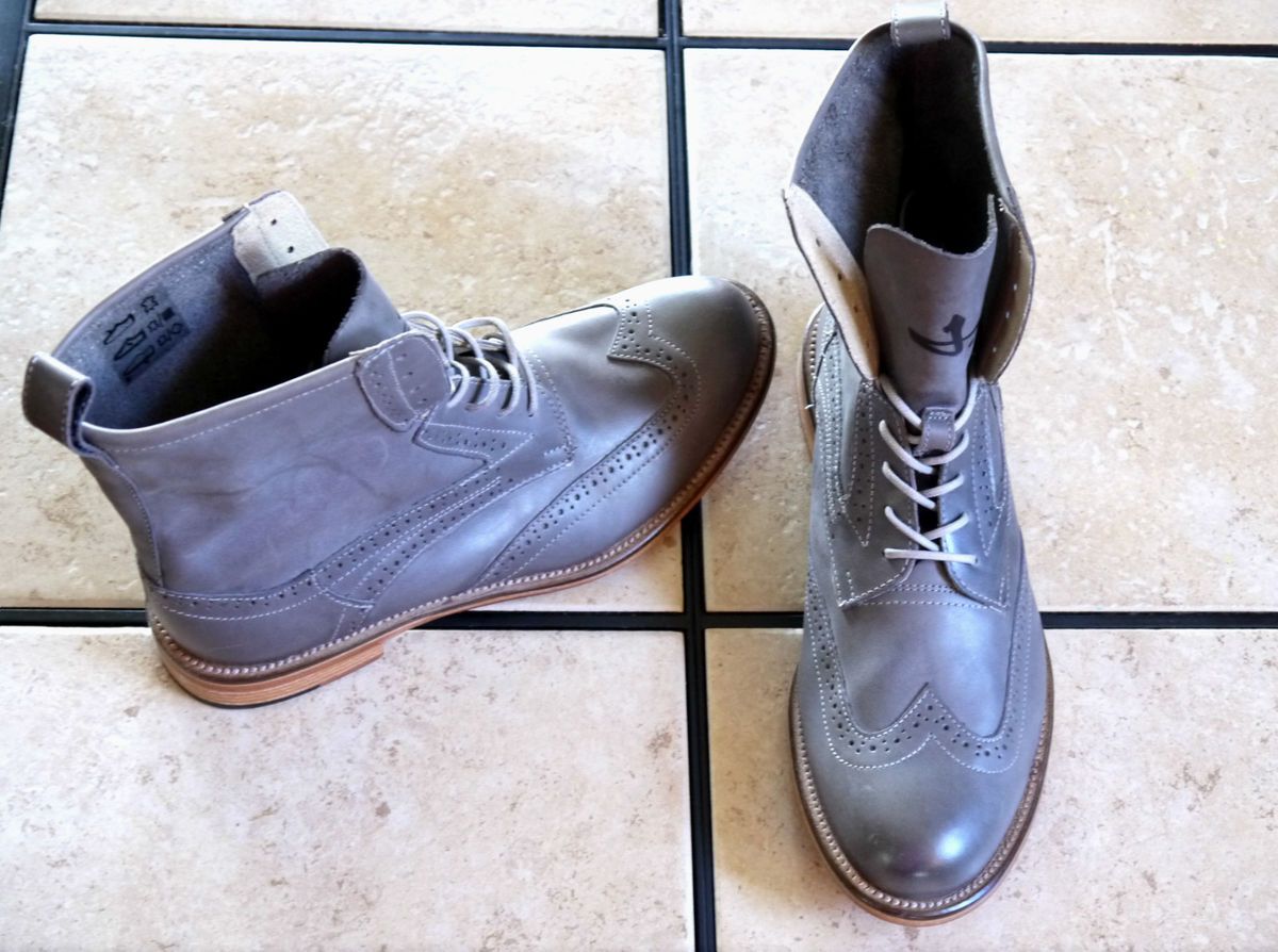 SHOES ANDREW 2 DARK GRAY DISTRESSED LEATHER WINGTIP LACE UP WOOD 