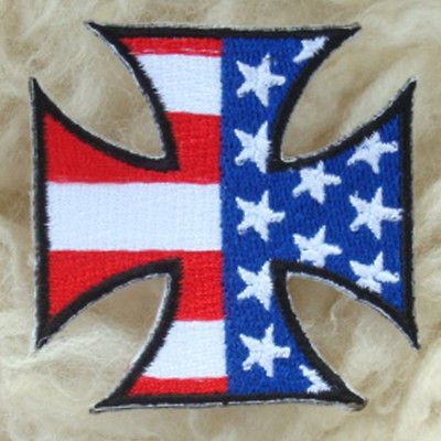   USA FLAG CROSS SIGN EMBROIDERED IRON ON PATCH T SHIRT PANTS HATS