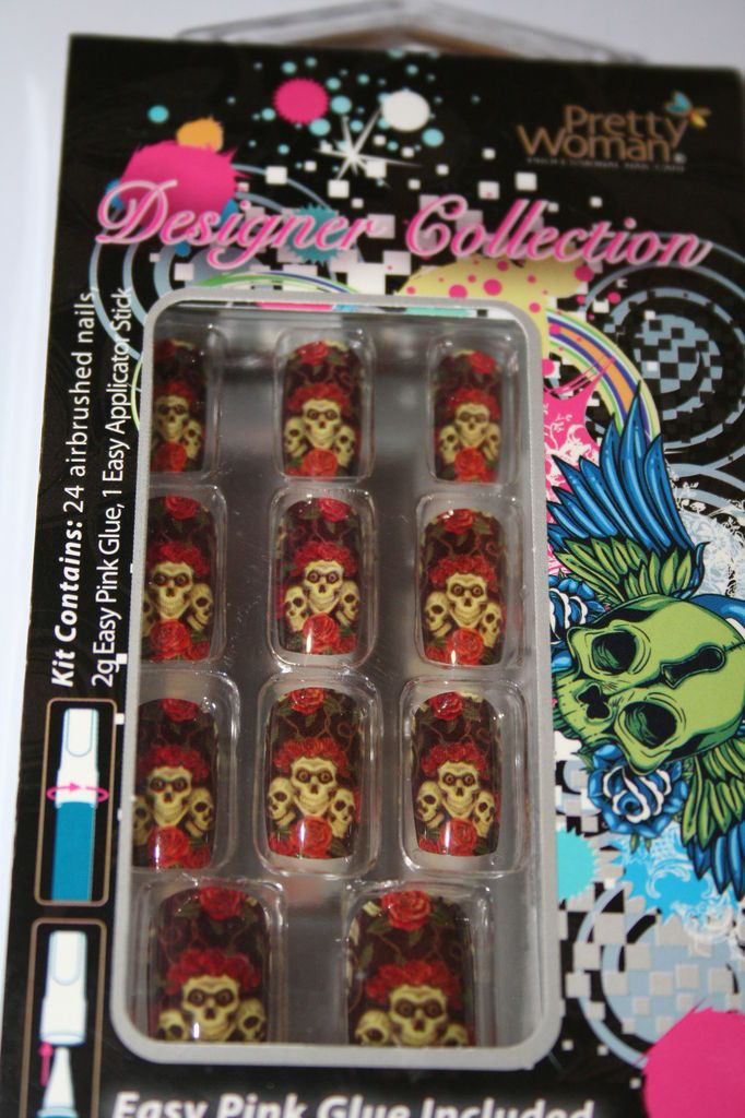   Tips Pretty Woman Designer 24 Acrylic Fake False Skull & Roses 1PK