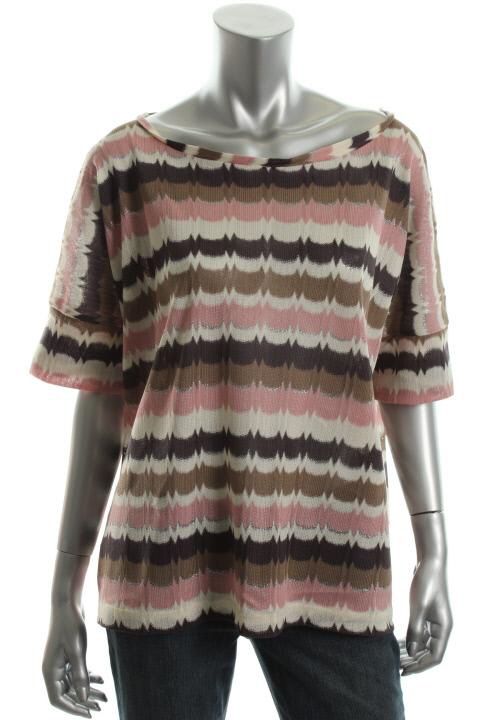 Annalee Hope New Pink Chevron Stripe Dolman Sleeves Boatneck Knit Top 