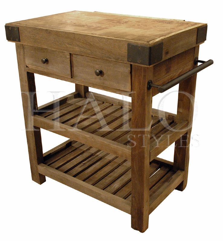 Antique Reclaimed Elm Iron Butcher Block Kitchen Island Table Towel 