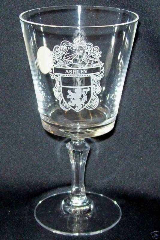 FREEDOM FAMILY LEAD CRYSTAL WINE WATER GOBLET COAT OF ARMS ASHLEY 11 