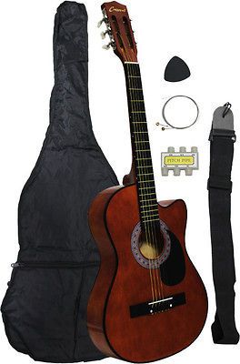 NEW Beginners COFEE Cutaway Acoustic Guitar+GIGBAG+​STRAP+TUNER+LE 