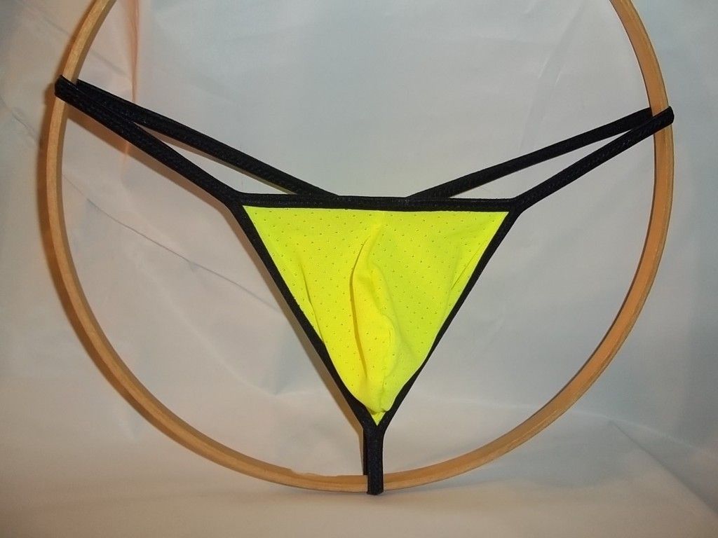 Men G String Thong Underwear Rocket Pocket NEON LEMON Made USA Size 