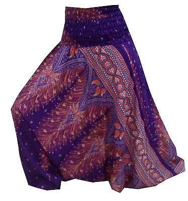 HAREM PANTS JUMPSUIT FEATHER ALADDIN HIPPY BATIK YOGA BAGGY PURPLE 40