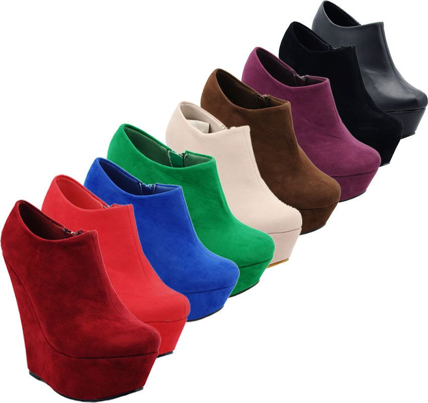 NEW PLATFORM HIGH HEEL WEDGE ANKLE SUEDE SHOE BOOTS SHOES SIZE 3 8 