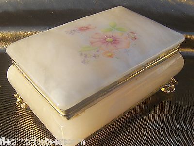 Genuine ALABASTER Make up or Jewel Case approximately 3x4 inches wth 