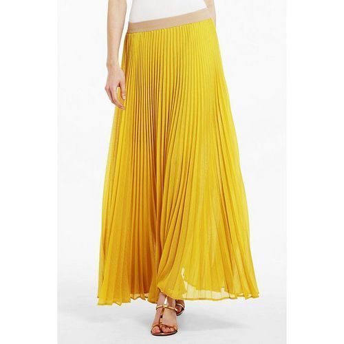 NWT BCBG ESTEL SUNFLOWER PLEATED POLYESTER LONG MAXI SKIRT XS, S, M