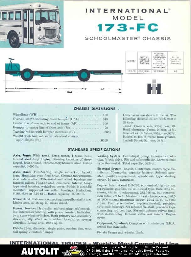 Details about    International Schoolmaster Model 173-FC Truck Specifications 