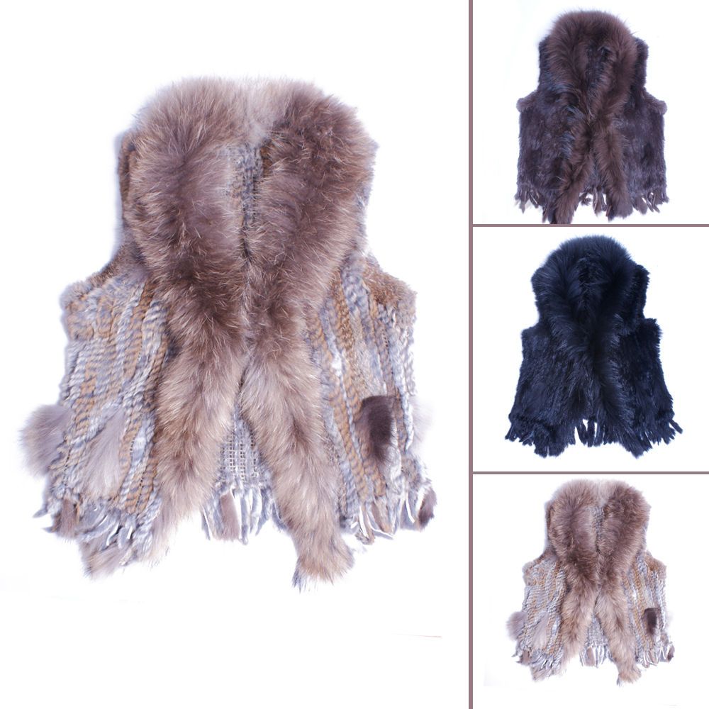 High quality Winter real Farms rex Rabbit Fur Waistcoat Vest Raccoon 