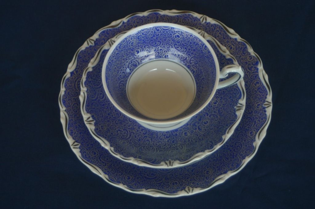 Alka Bavaria Kunst Kronach Trio (s) Cup Saucer Plate (s) Blue White 